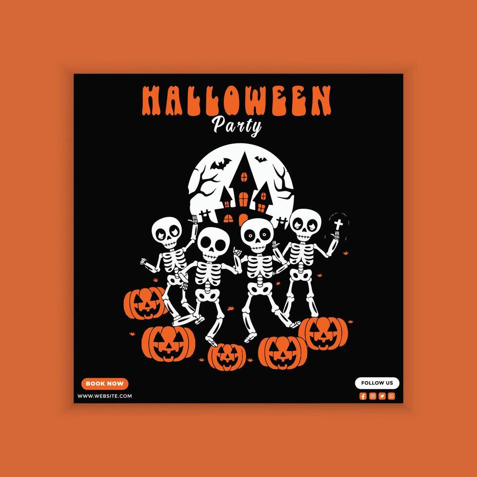 Haunted Night Editable Halloween Party Social Media Post Design vector