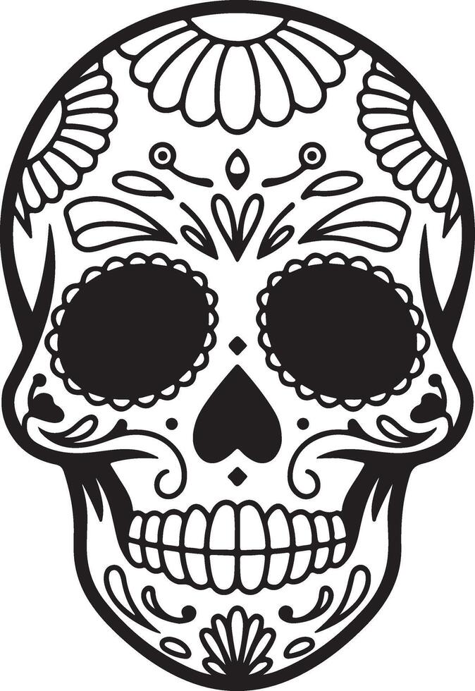 Mexican Tattoo Skull Silhouette for Dia de los Muertos vector