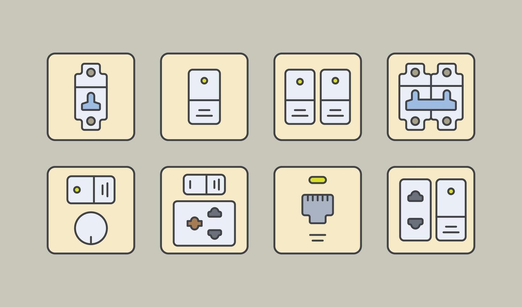 Flat designed minimalist electric switch, board, circuit, socket and regulator illustration vector