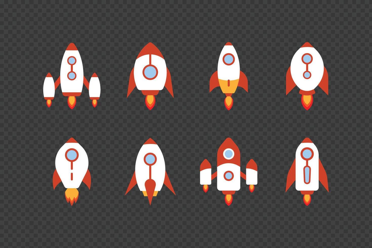 Modern cartoon rocket and spaceship flat illustration set design with various style vector