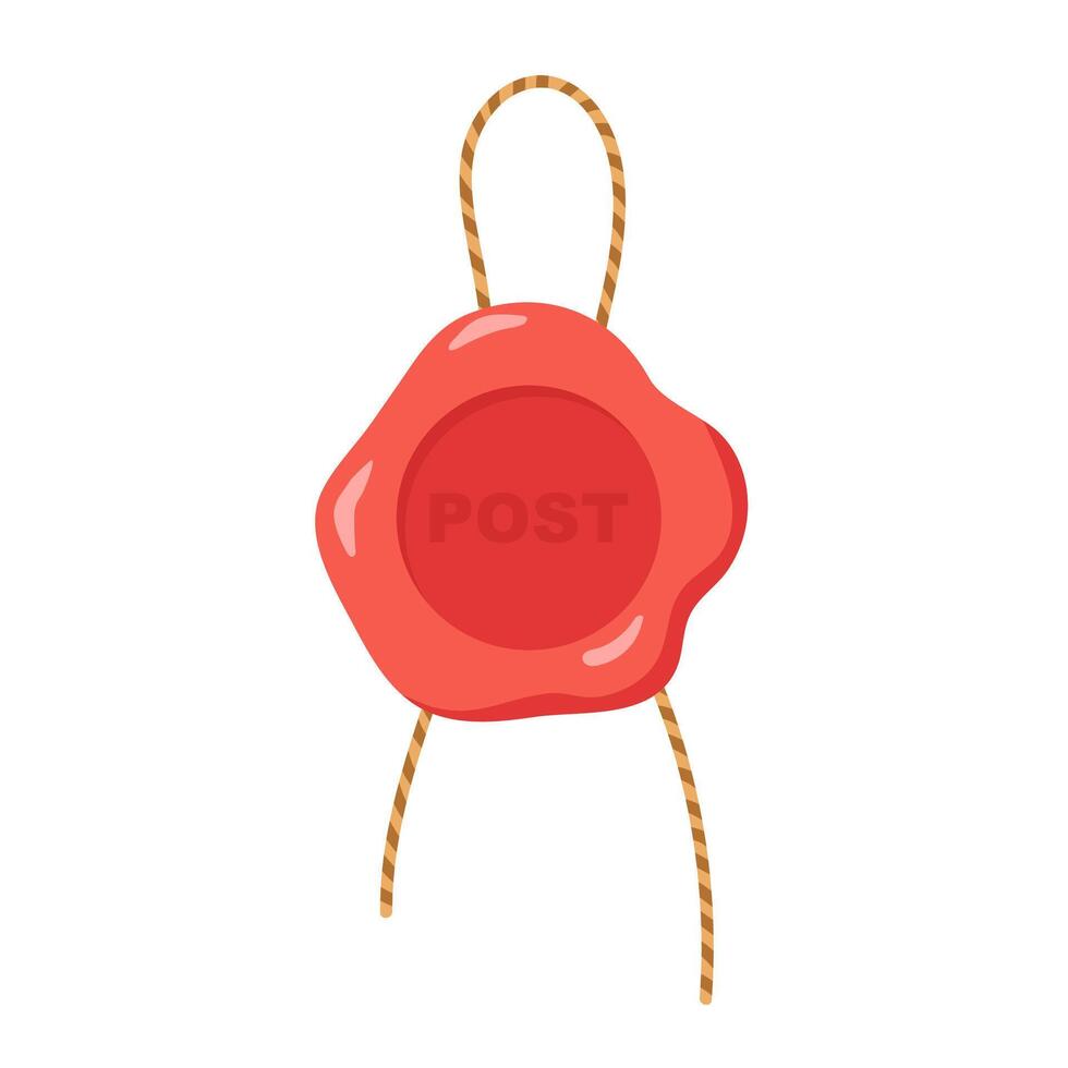 Red wax seal with string labeled post, ideal for letter and envelope decoration vector