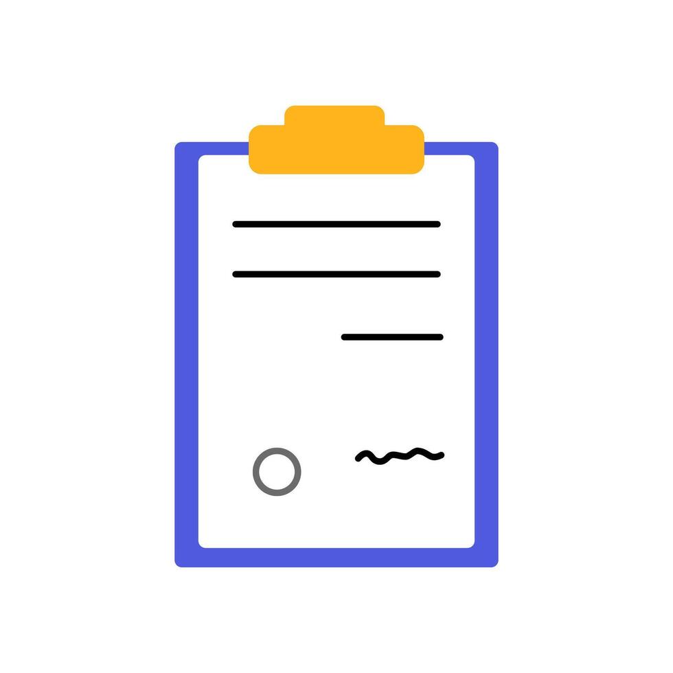 Detailed checklist on a clipboard resting on a flat surface with a simple design and bold colors vector