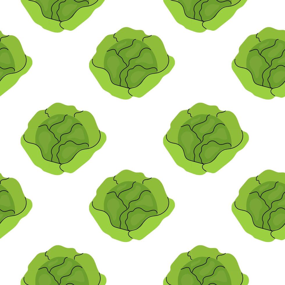 Vibrant green cabbage pattern on a crisp white background showcasing fresh vegetables vector