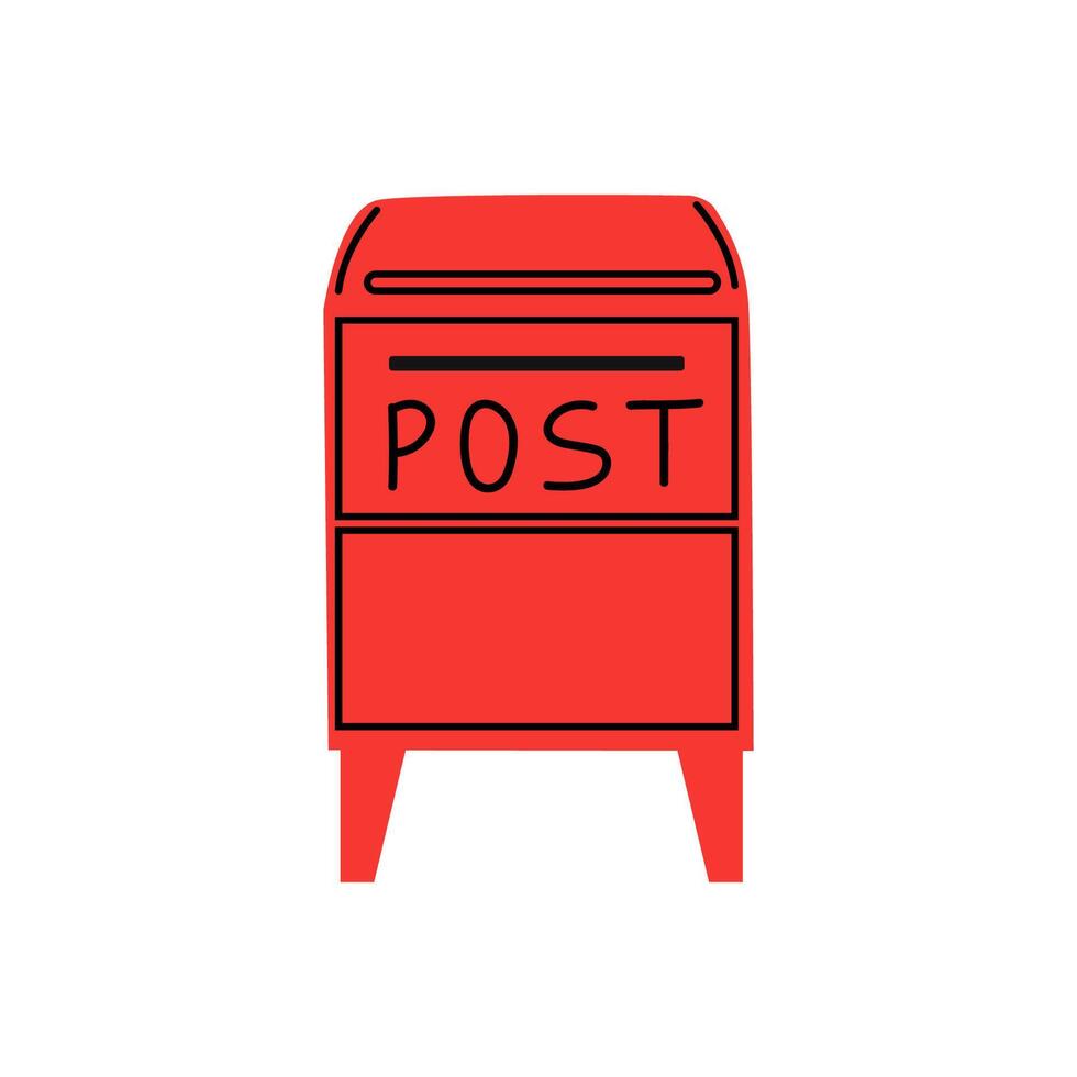 A bright red mailbox stands on a city street, inviting residents to send their letters and packages vector