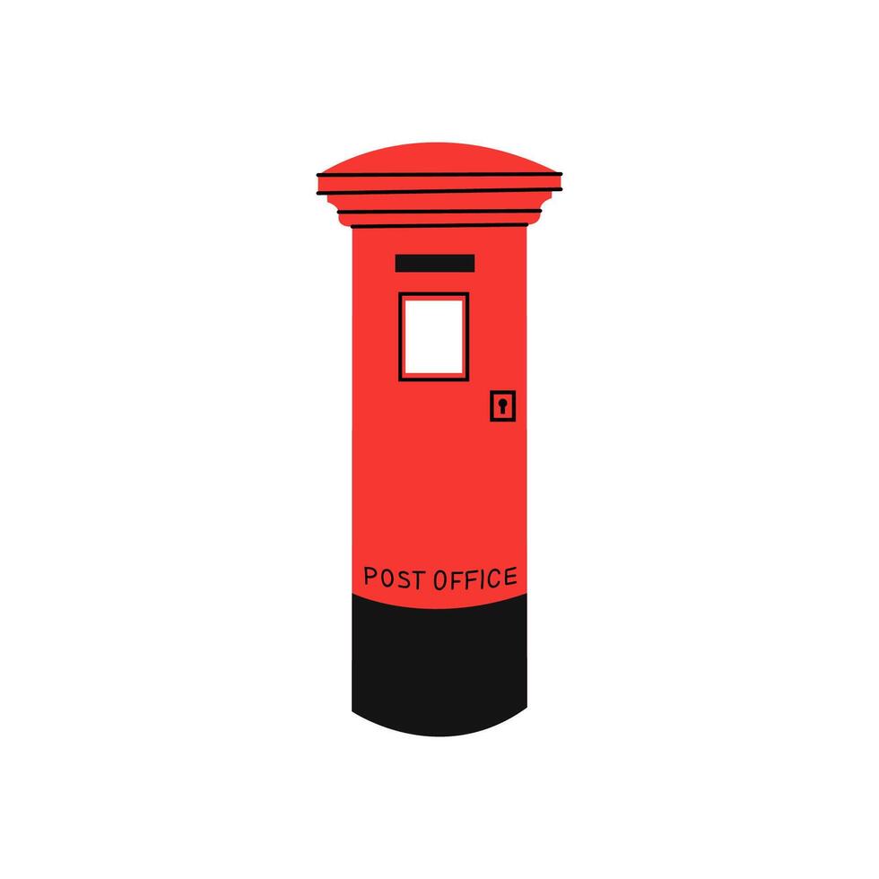 Bright red postal box standing in a vibrant urban setting during a sunny afternoon vector
