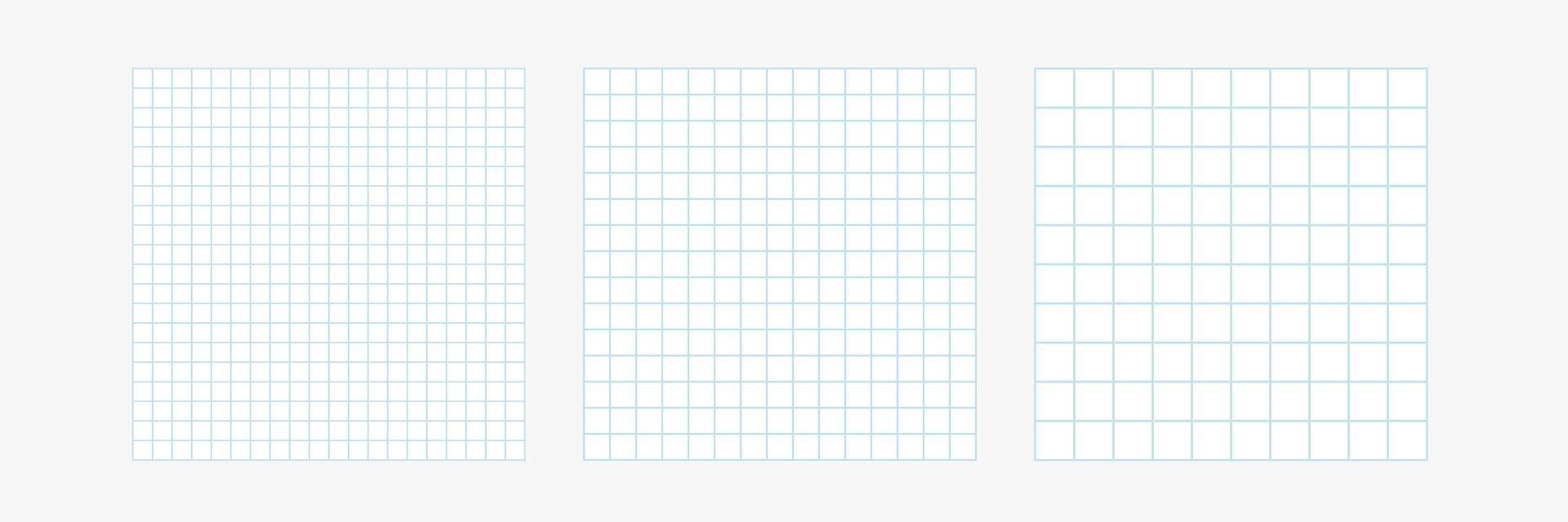 Square grid with lines collection. Note paper sheet, school math sheet vector