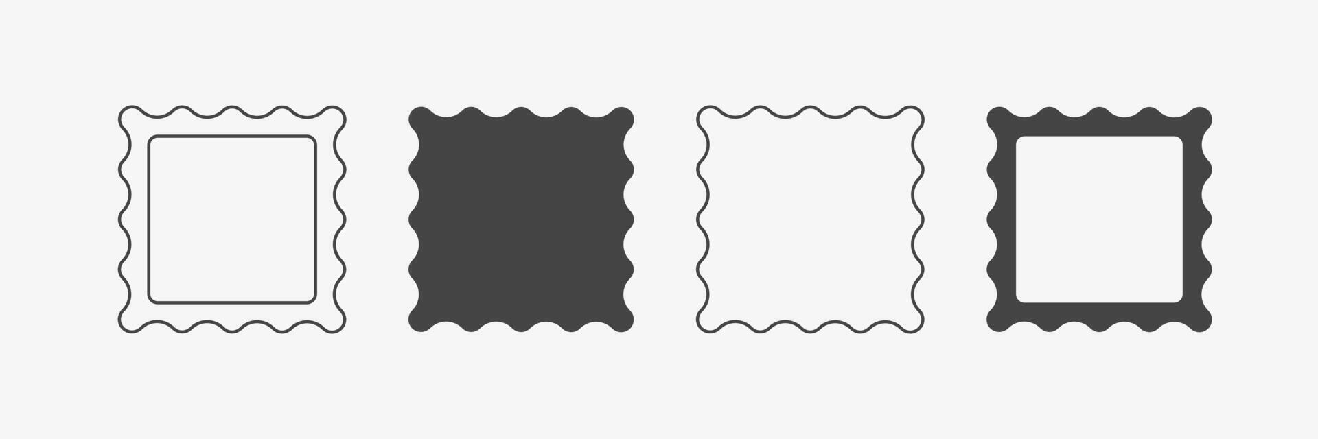 Scallop rectangle frames for text and image. Empty box border. Black white color vector