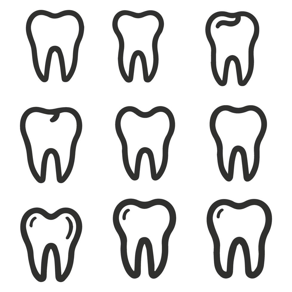 Stylish Human Teeth Icons Set Isolated vector