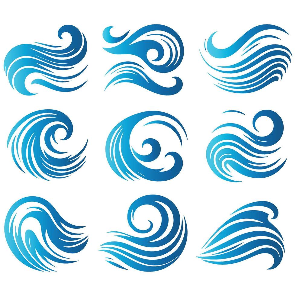 Unique Pack of Patterns with Blue Waves vector
