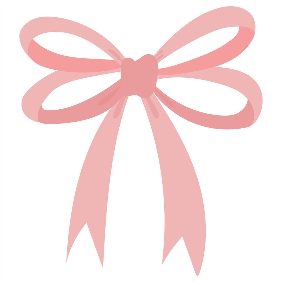 Cute coquette aesthetic pink ribbon bow in simple style . vector