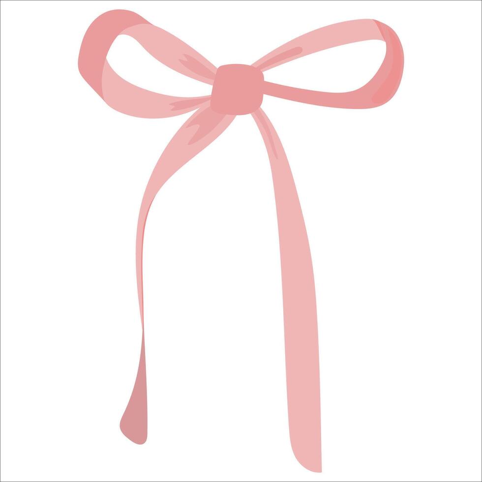 Cute coquette aesthetic pink ribbon bow in simple style . vector