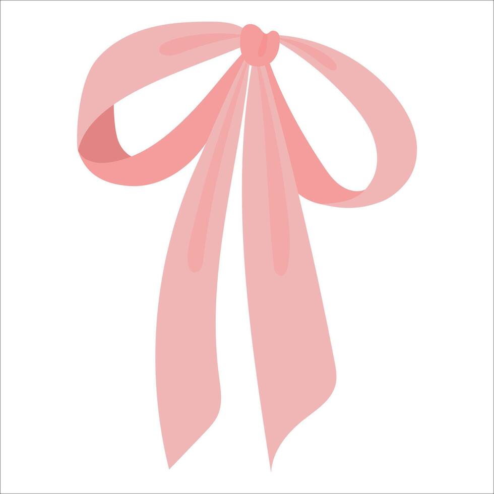 Cute coquette aesthetic pink ribbon bow in simple style . vector