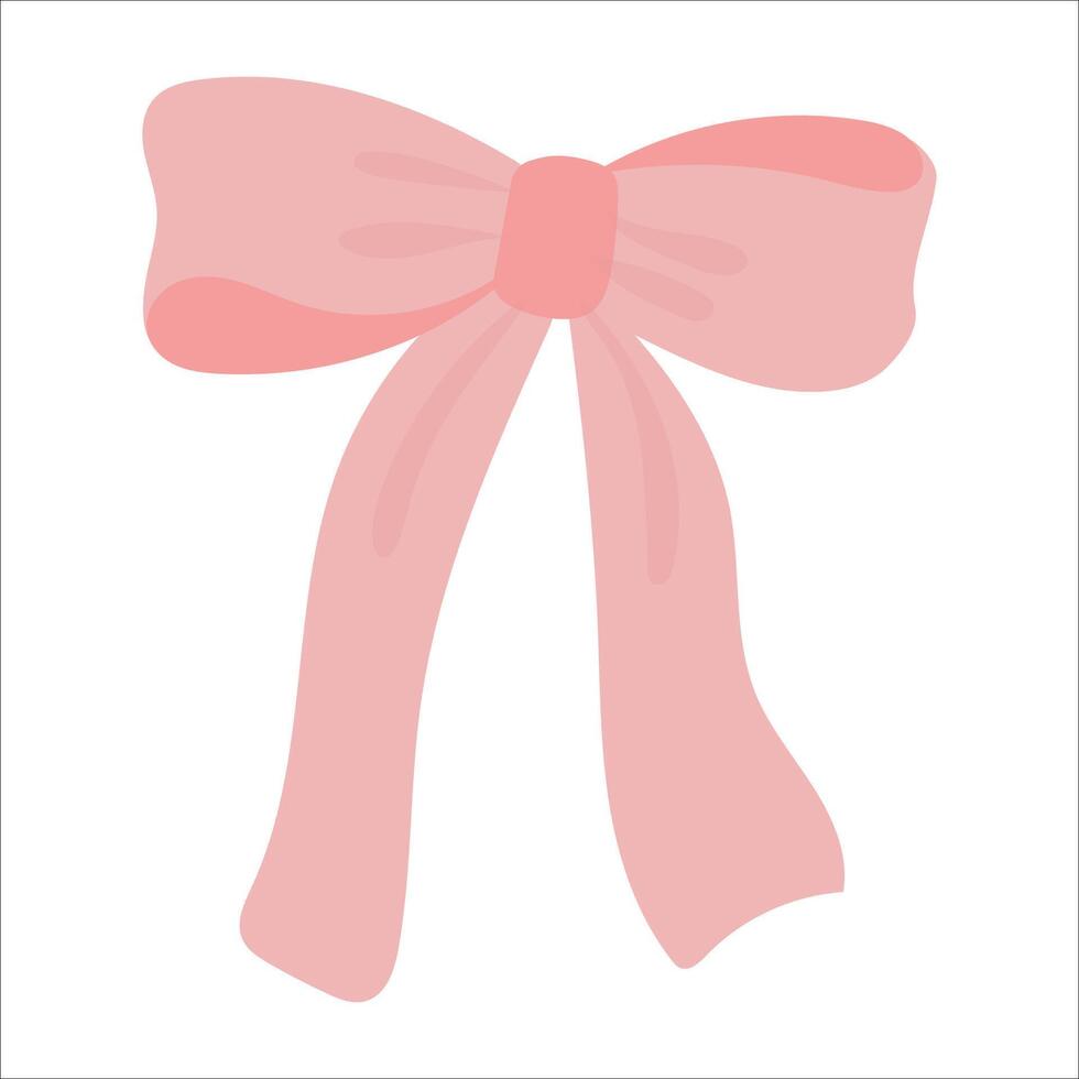 Cute coquette aesthetic pink ribbon bow in simple style . vector