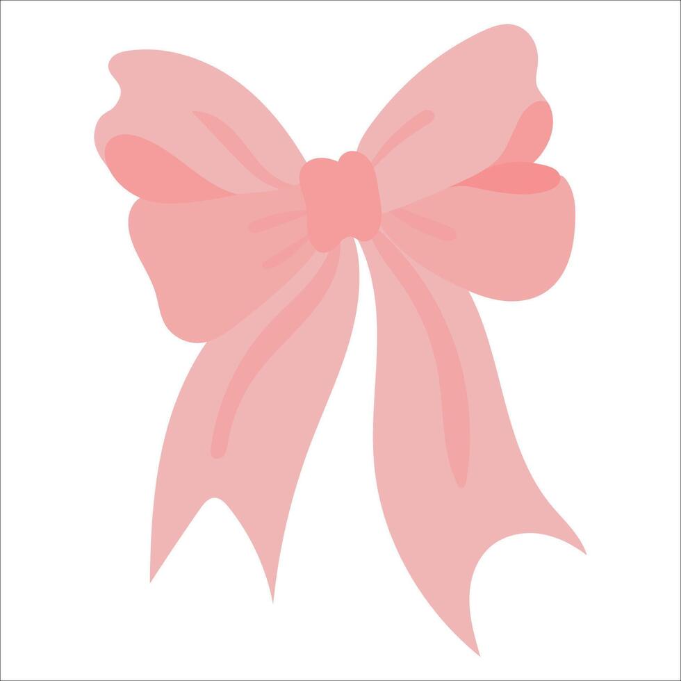Cute coquette aesthetic pink ribbon bow in simple style . vector