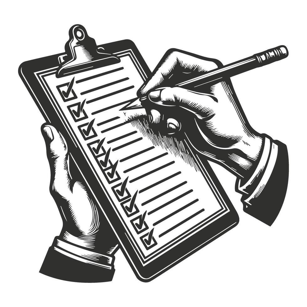Hand Crossing Off Tasks in a Checklist vector