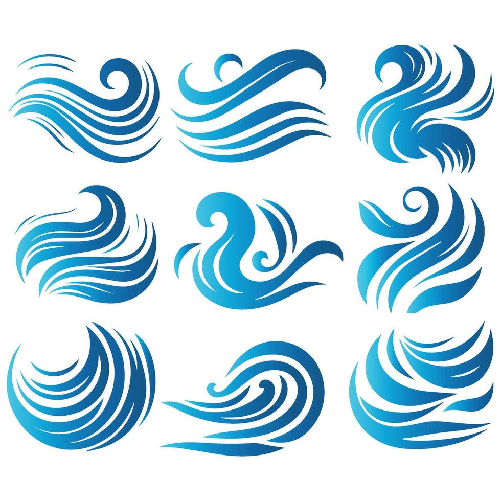 Stylish Pack of Blue Waves Patterns vector
