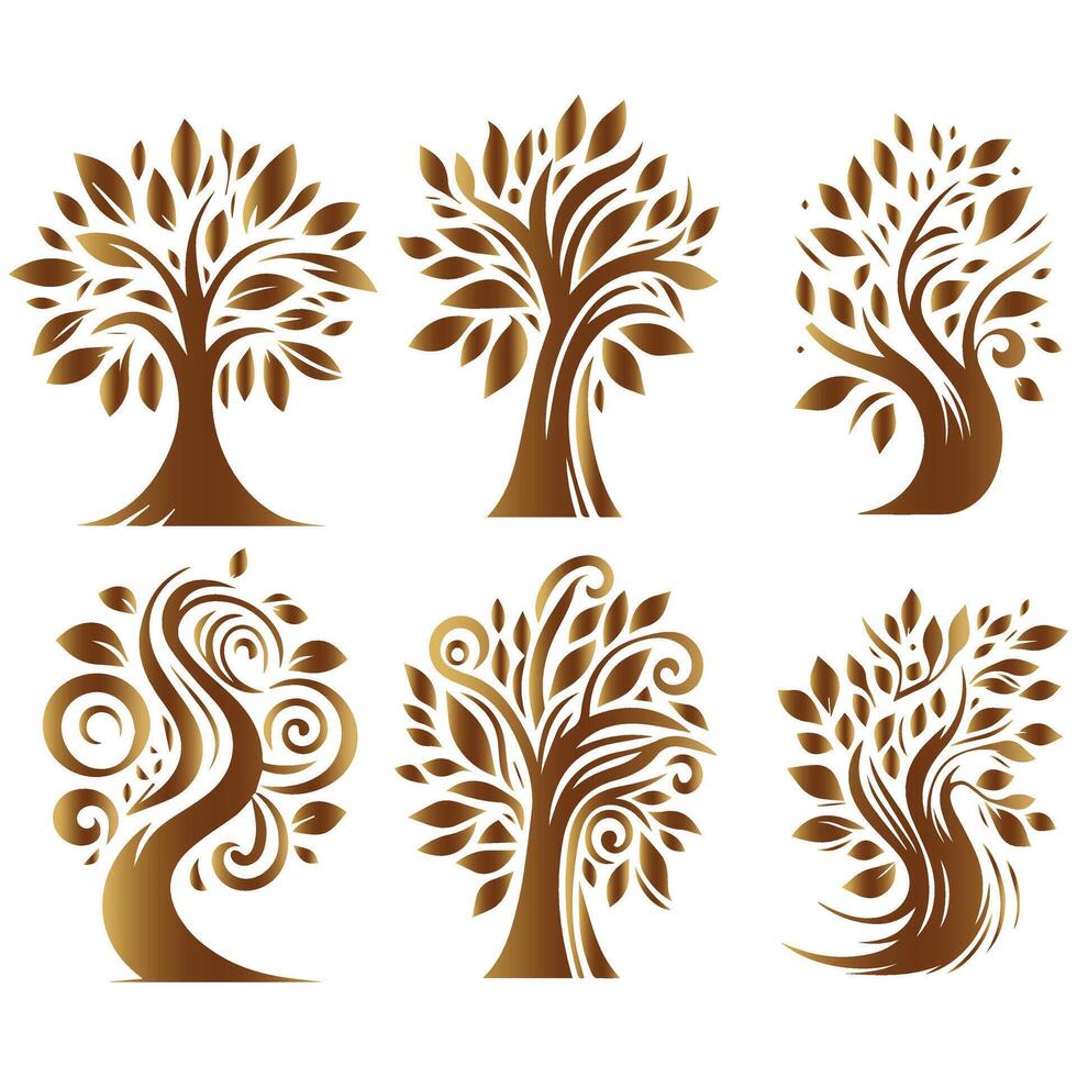 Minimalist Set of Stylish Tree Design vector