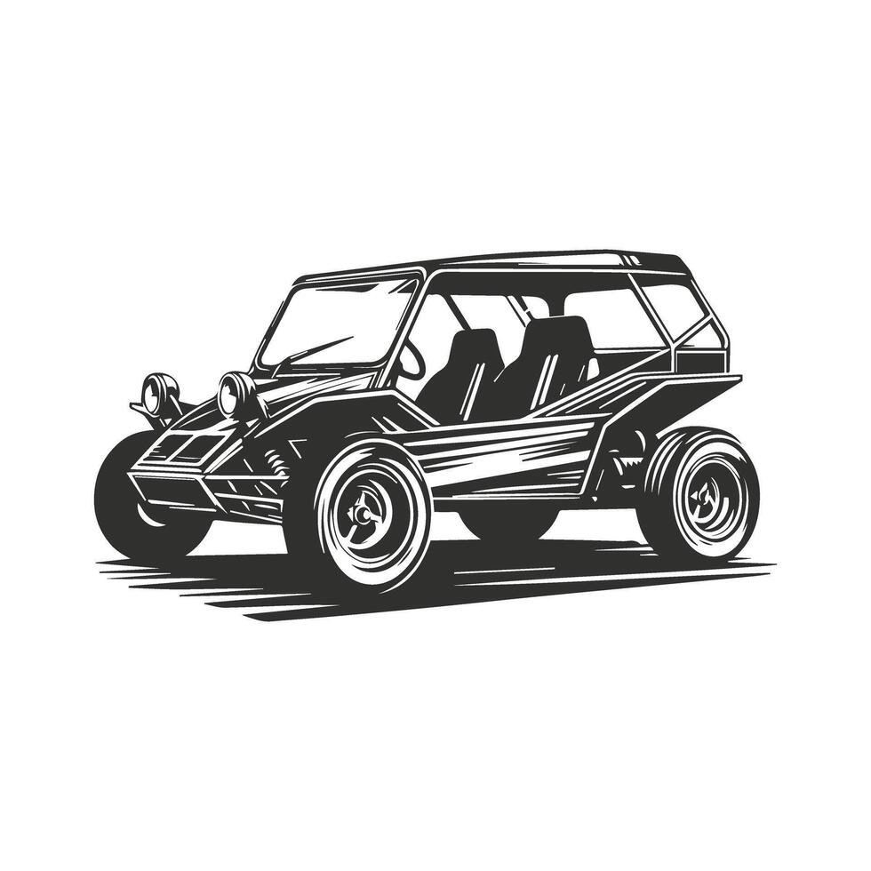 Detailed Illustration of a Buggy Car in Black and White vector