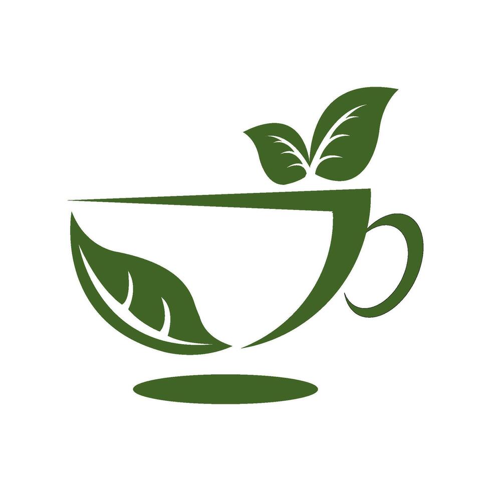 Tea cup with leaves icon illustration vector