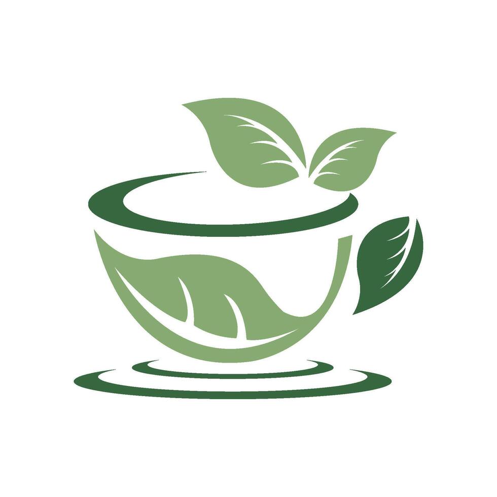 Tea cup with leaves icon illustration vector