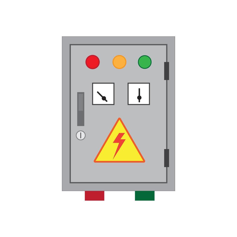 An electrical panel with a yellow and red warning sign vector