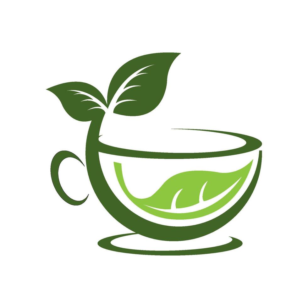 Green tea logo with leaves in cup vector