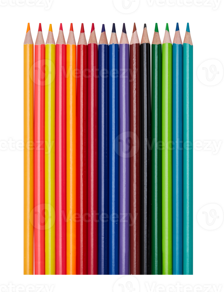 Colored pencils with sharp tips and ready to draw on png