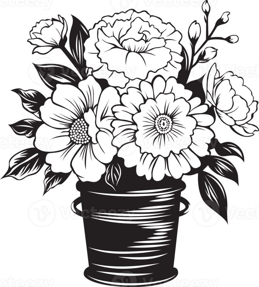 Bucket with flowers drawing clip art png