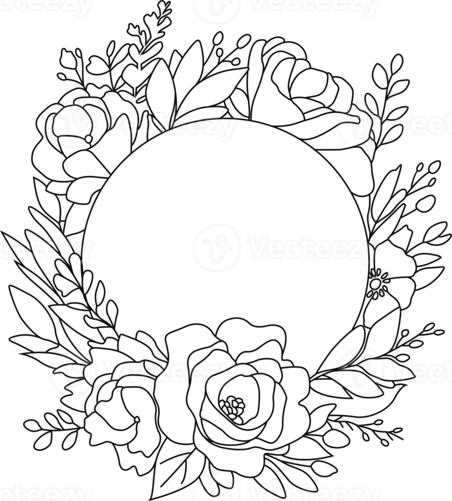 Circle frame with flowers drawing clip art png