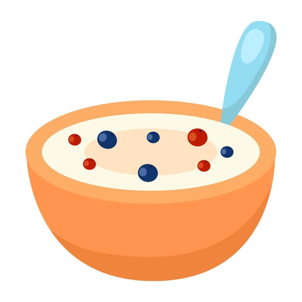 A plate of milk porridge. Oatmeal with berries. illustration. vector