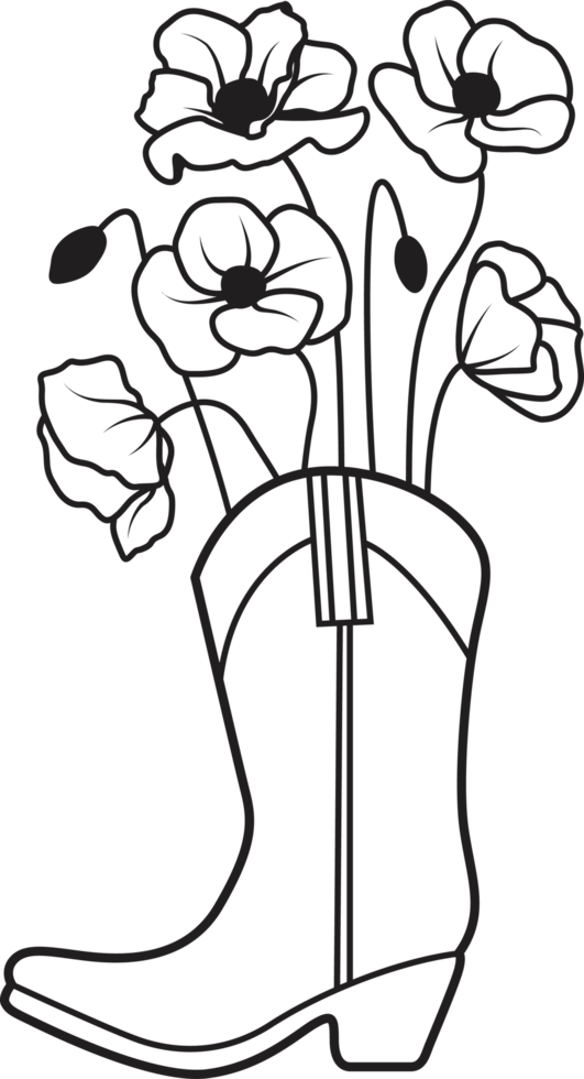 Poppy flowers in boot drawing clip art png