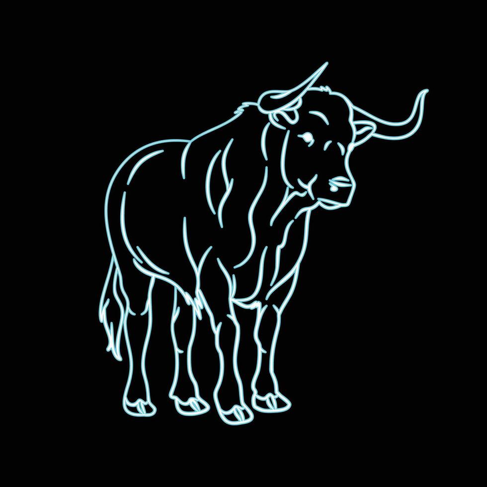 bull silhouette neon line art vector