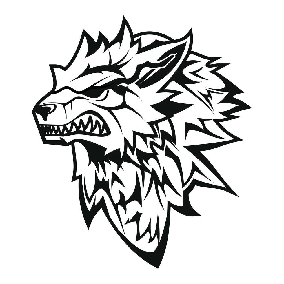 werewolf head tribal tattoo silhoutte vector