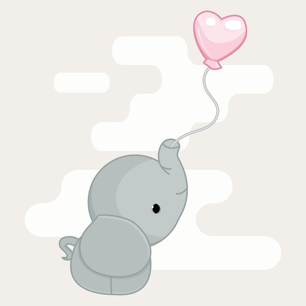 cute elephant with heart ballon vector
