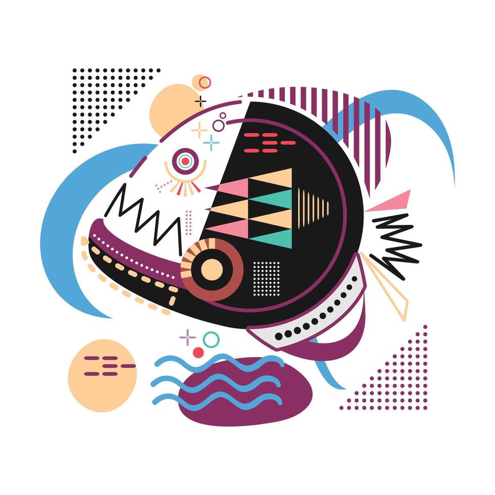 colored abstract memphis geometric fish vector