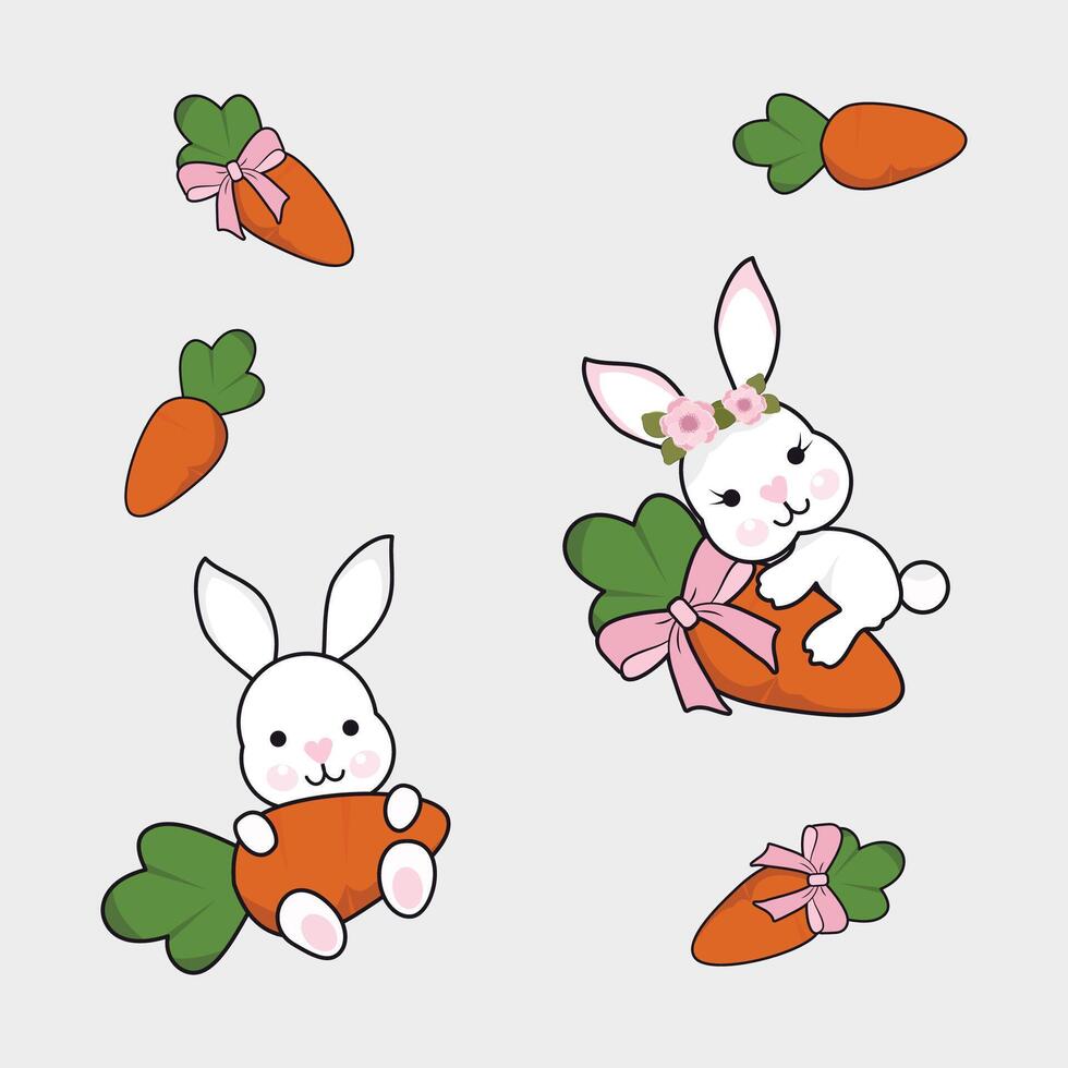 cute rabbit and carrot cartoon vector
