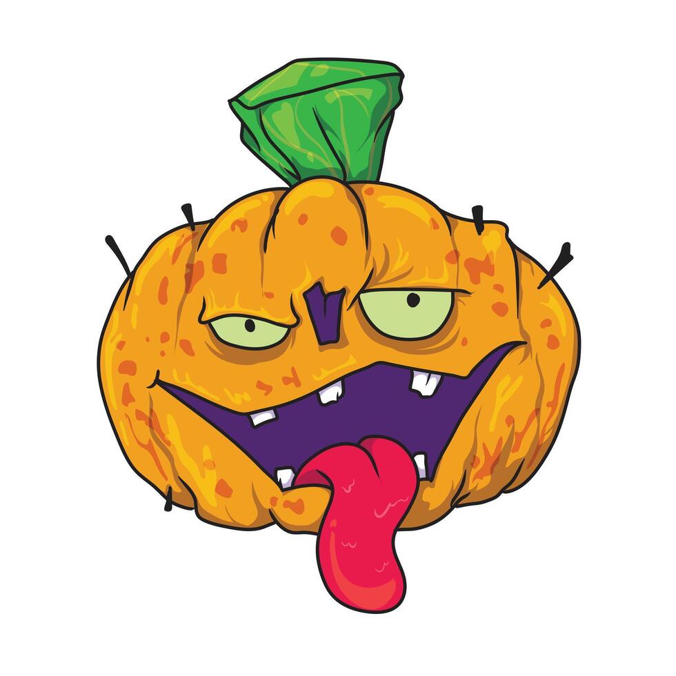 Halloween pumpkin head jack smiling with tongue sticking out. with white background. vector