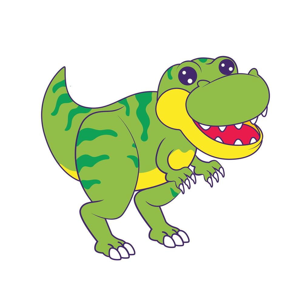 cartoon dinosaur, cute green t rex on white background. vector