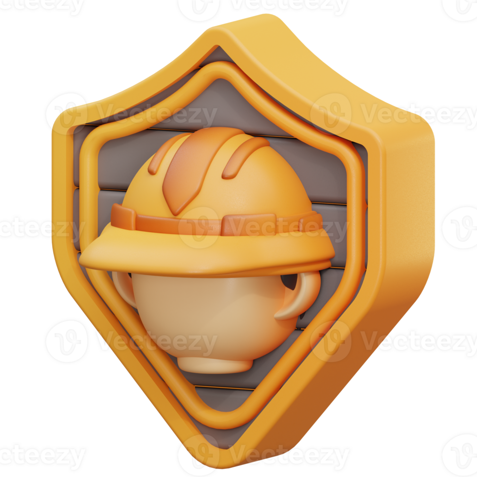 A cartoon character wearing a hard hat on a shield png