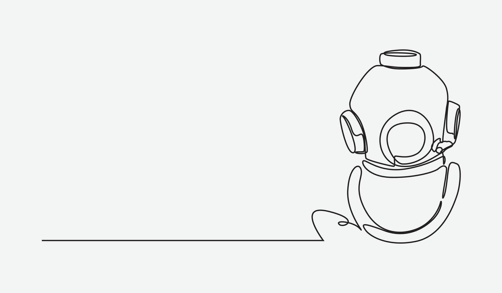Continuous one line drawing of old diving scuba helmet. Vintage, underwater concept. Editable stroke. vector
