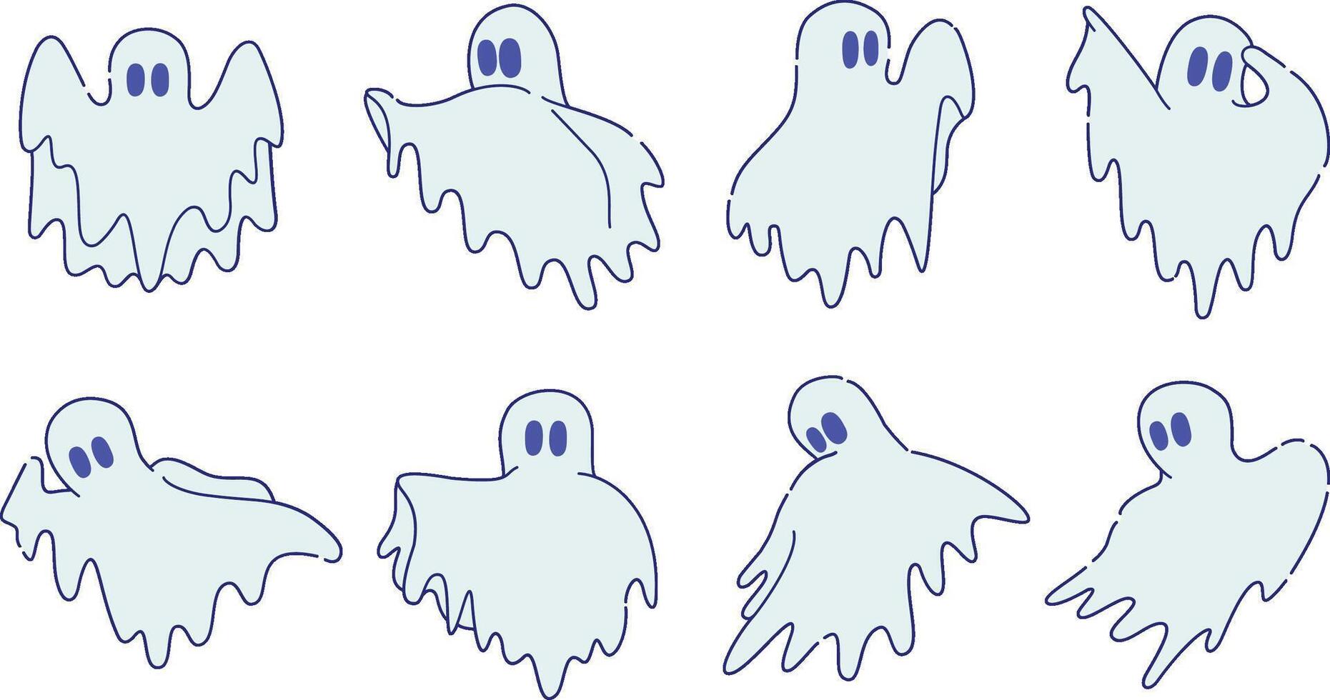 Bundle of Halloween White Ghost Flying Illustration, White Spooky Ghost,Halloween Vibe, Handdrawn Style vector