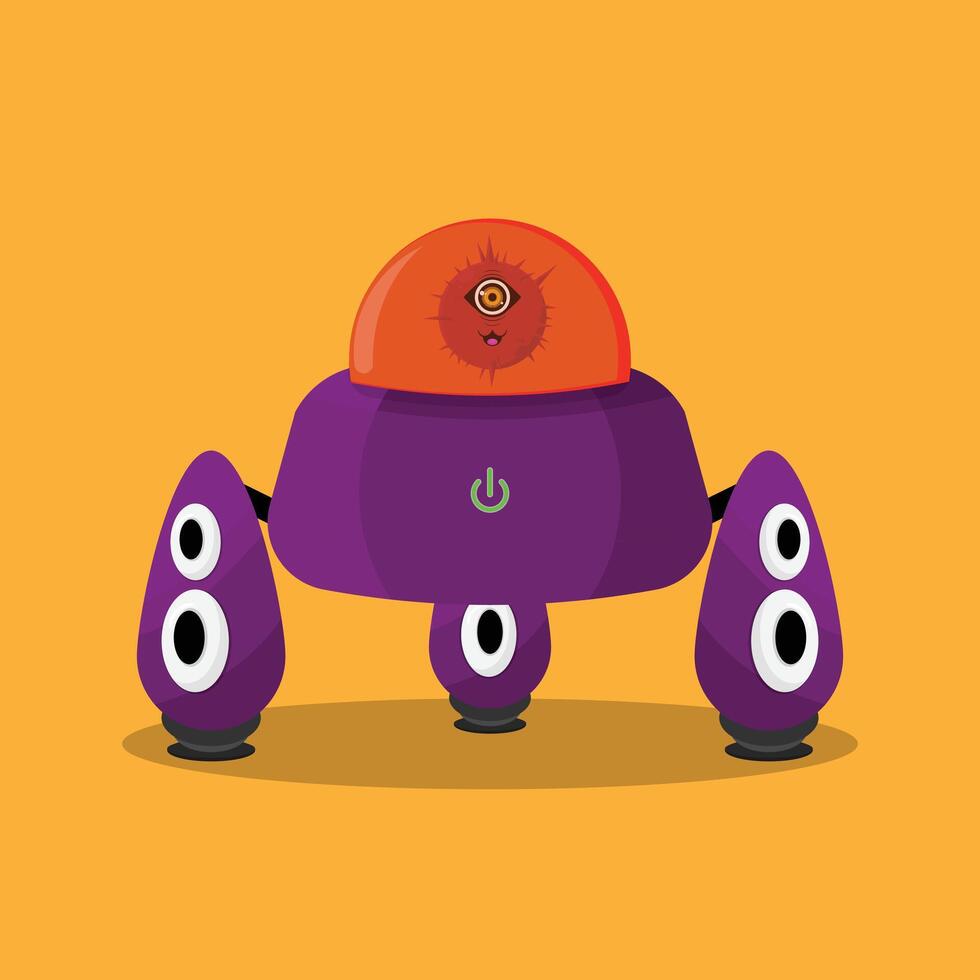 A robot with orange eyes and a purple body vector