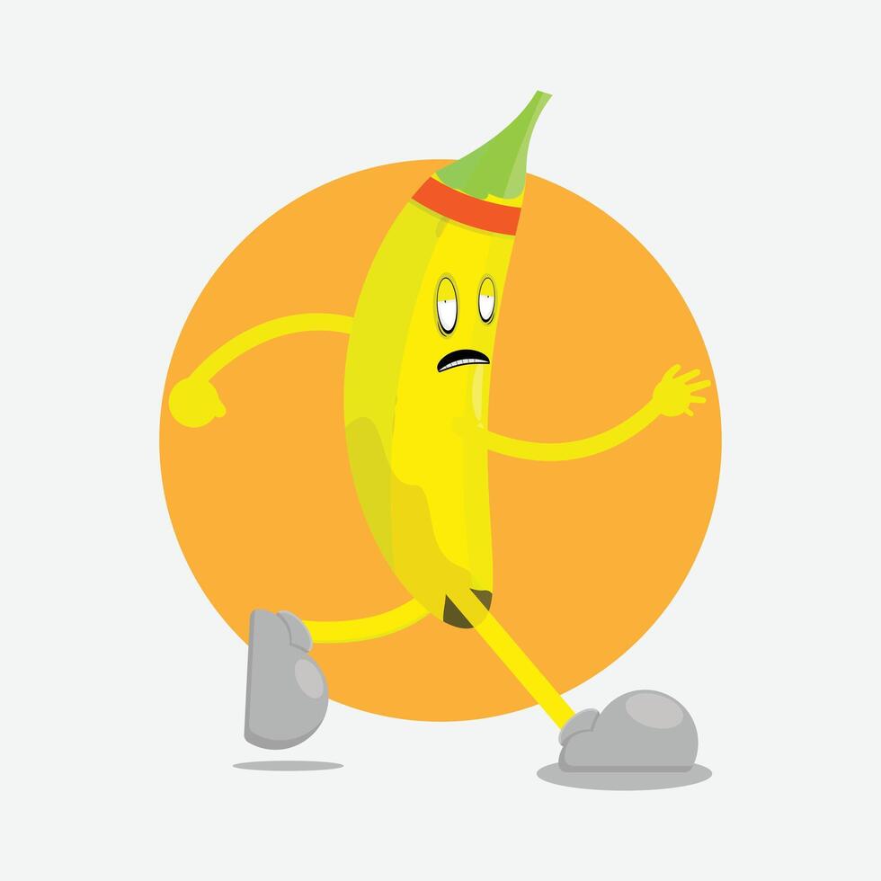 A cartoon banana running with a hat on vector