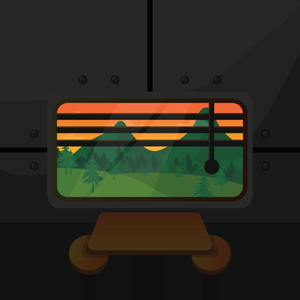 A tv screen with a mountain view in the background vector