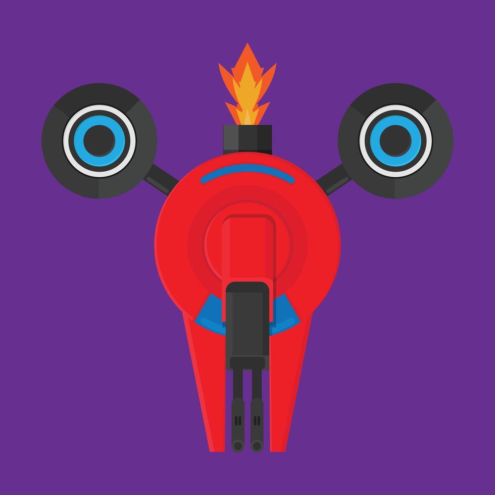 A red robot with two eyes and a fire coming out of it vector