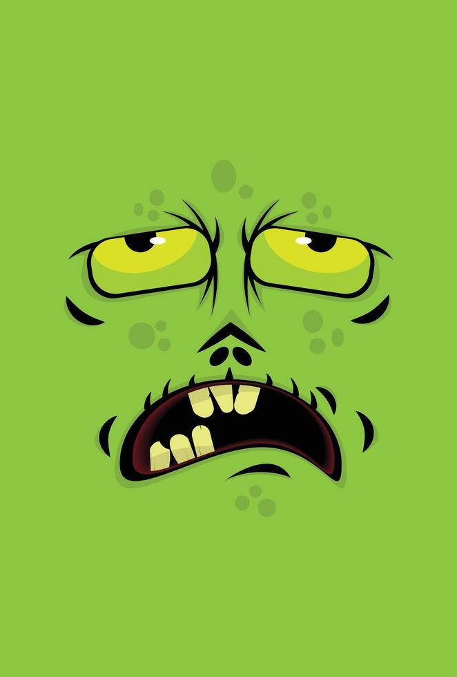 A cartoon zombie face with a green background vector