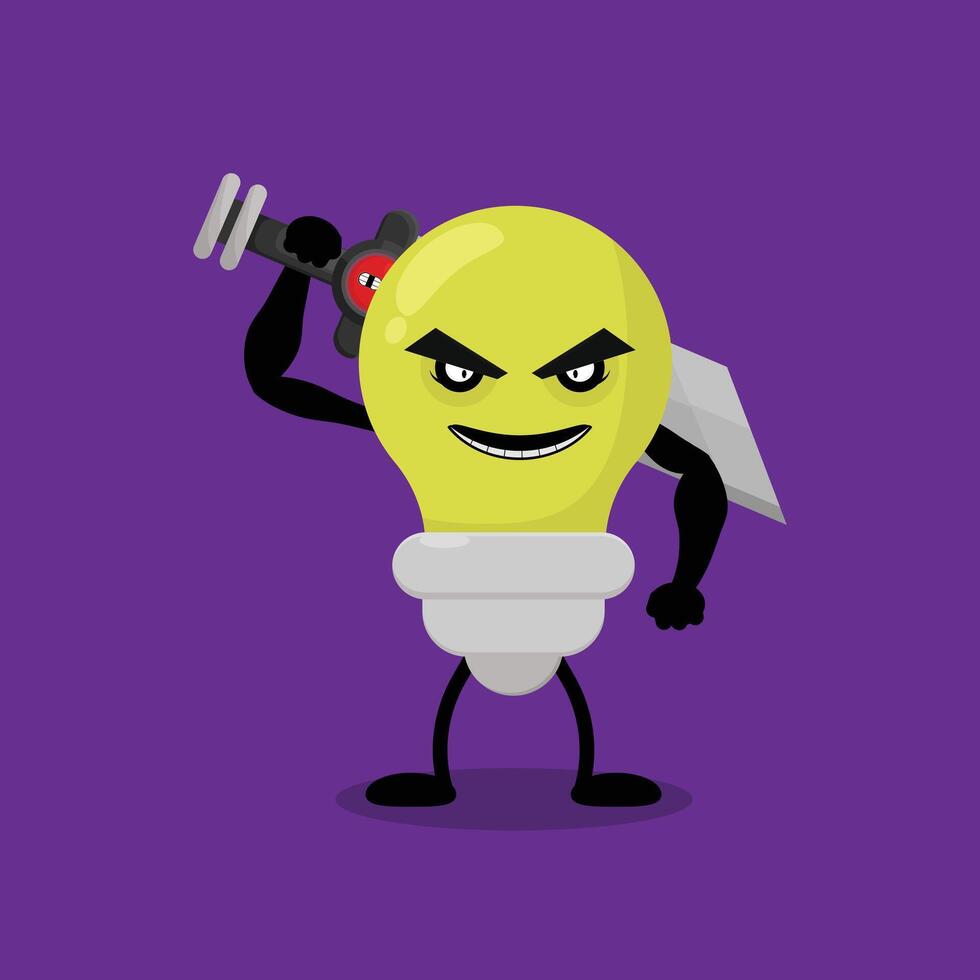 A cartoon light bulb with a sword and a knife vector