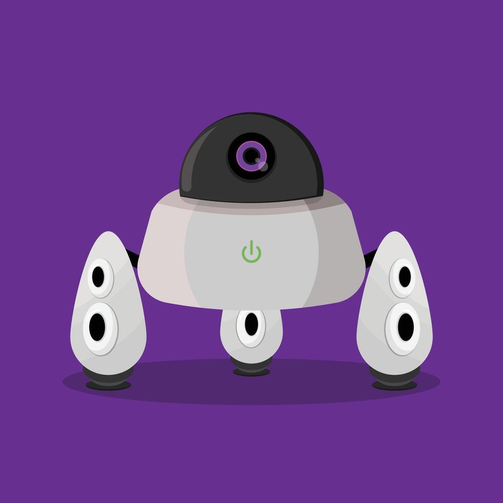 A robot with a purple background and a q vector