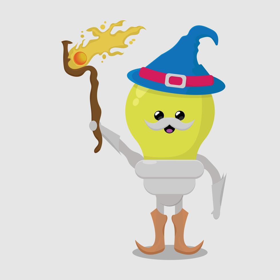 A cartoon light bulb with a hat and wand vector