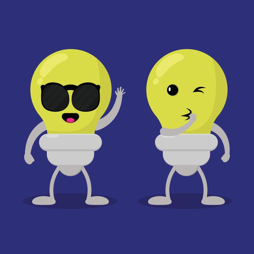 Two light bulbs with sunglasses and arms vector